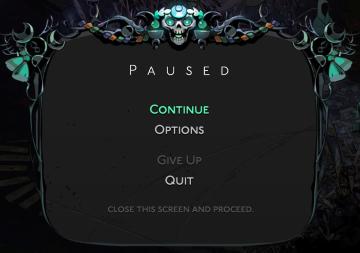 in-game pause (continue, give up, or quit) from Hades II Early Access UI screenshot (English), thumbnail - open to see full size