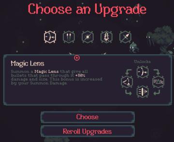 choose an upgrade, reroll upgrades, unlocks from 20 Minutes Till Dawn UI screenshot (English), thumbnail - open to see full size