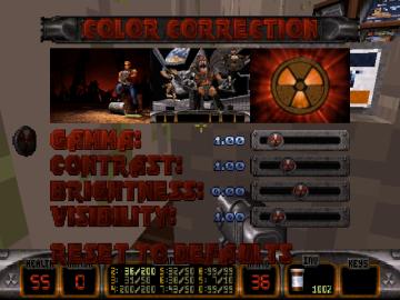 color correction: adjust gamma, brightness, contrast, or visibility from Duke Nukem 3D Atomic Edition UI screenshot (English), thumbnail - open to see full size