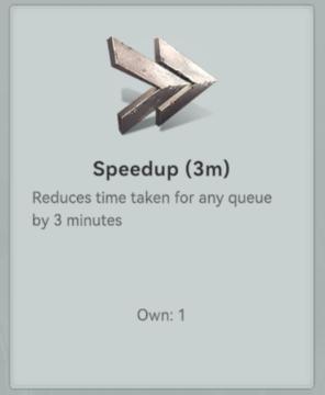 speed up item reduces time for any queue from Viking Rise UI screenshot (English), thumbnail - open to see full size