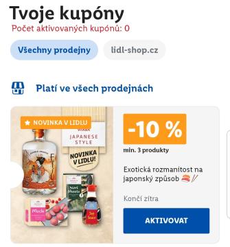 kupónová aplikace tvoje kupóny aktivovat platí ve všech prodejnách from Lidl Plus UI screenshot (Czech), thumbnail - open to see full size