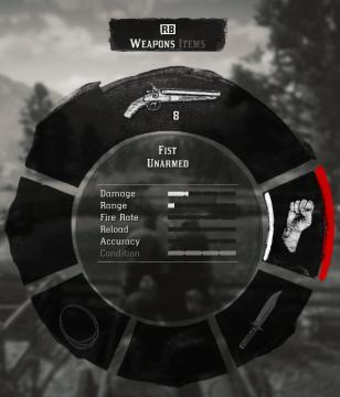 weapon wheel weapon stats accuracy damage fire rate from Red Dead Redemption 2 UI screenshot (English), thumbnail - open to see full size