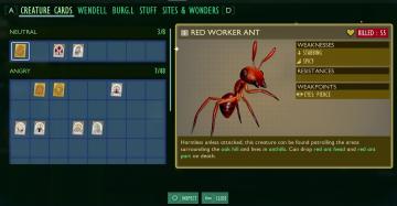 red worker ant creature card from Grounded UI screenshot (English), thumbnail - open to see full size