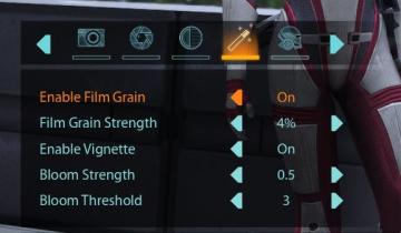 camera mode - effects (film grain, vignette, bloom)) from Mass Effect 1 UI screenshot (English), thumbnail - open to see full size
