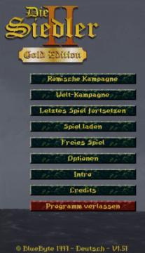 main menu from The Settlers II UI screenshot (German), thumbnail - open to see full size