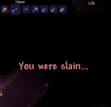 game over, you were slain from Terraria UI screenshot (English), thumbnail - open to see full size