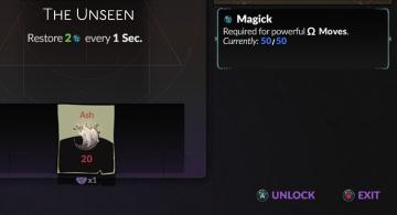 unlock the "The Unseen" (restore magick) card power-up from Hades II Early Access UI screenshot (English), thumbnail - open to see full size