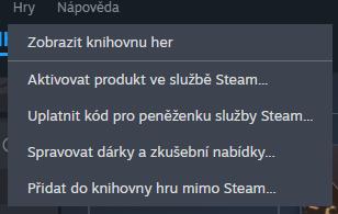 library, add product, activate, use code from Steam UI screenshot (Czech), thumbnail - open to see full size