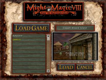 load game from Might and Magic 8: Day of the Destroyer UI screenshot (English), thumbnail - open to see full size