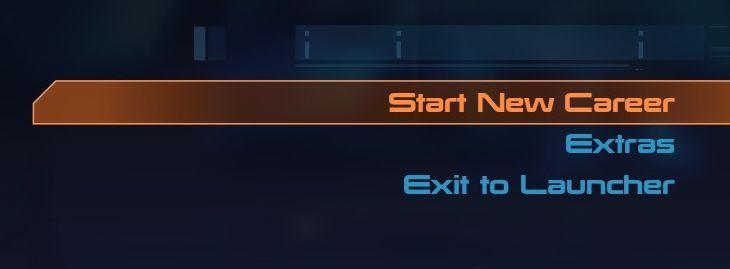 main menu: start new career, exit, extras from Mass Effect 1 UI screenshot (English)