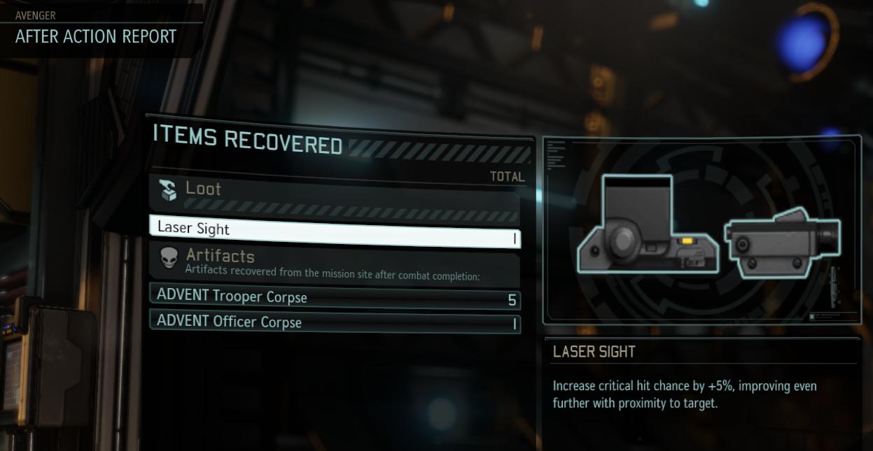 loot report, weapon parts, after action from XCOM 2 UI screenshot (English)