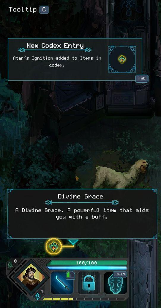 divine grace, altar ignition items from Children of Morta UI screenshot (English)