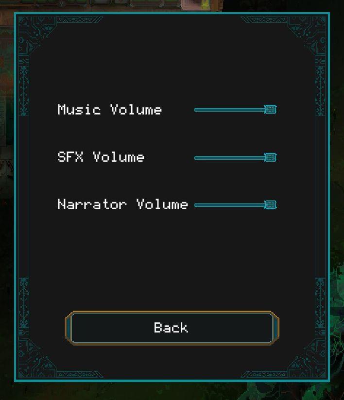 volume settings from Children of Morta UI screenshot (English)