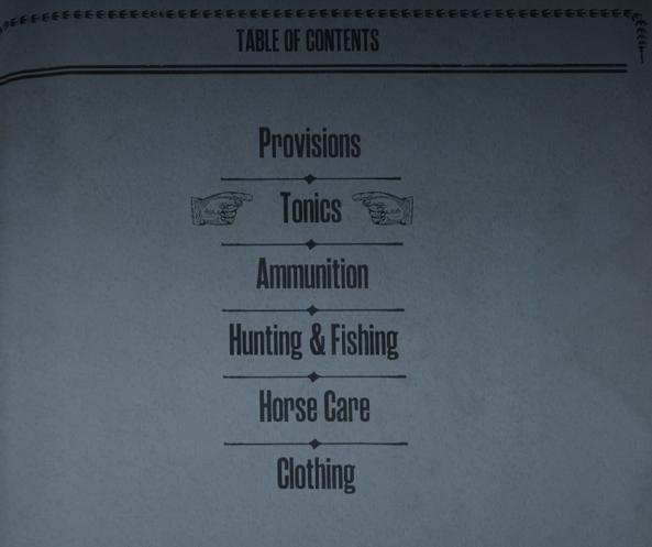 western shop main menu hunting fishing provisions food from Red Dead Redemption 2 UI screenshot (English)