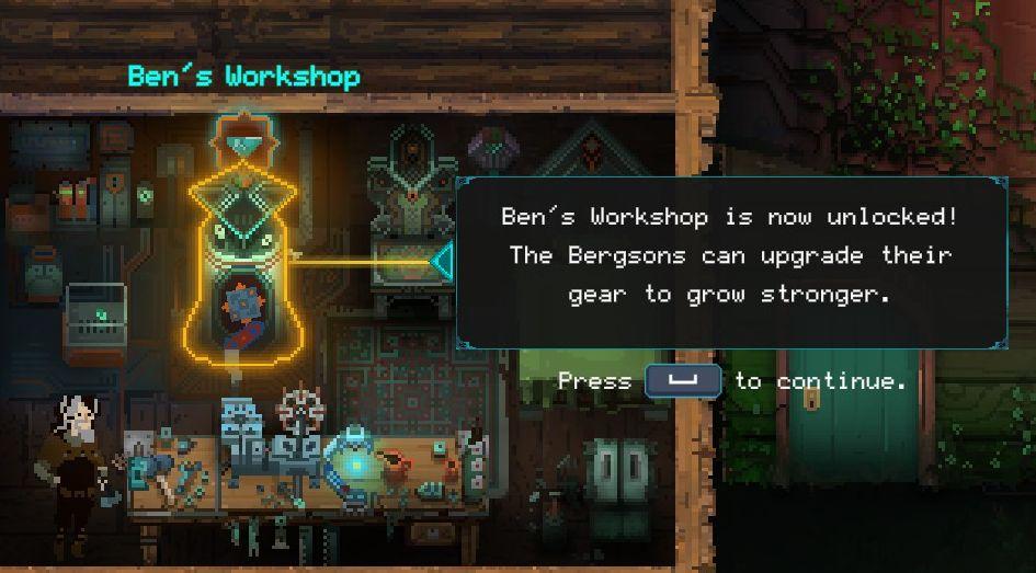 ben's worshop unlocked from Children of Morta UI screenshot (English)