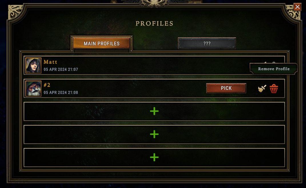 profiles, remove profile from Against the Storm UI screenshot (English)