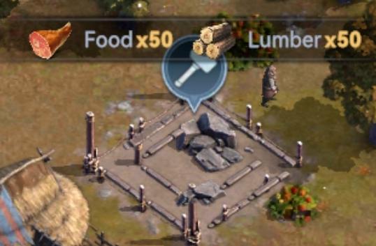 collected resources: food and lumber from Viking Rise UI screenshot (English)