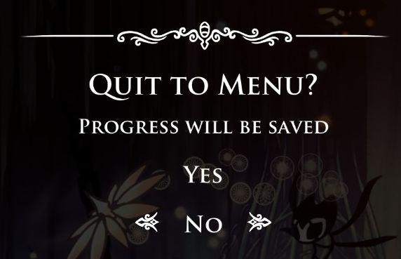 quit to menu? progress will be saved from Hollow Knight UI screenshot (English)