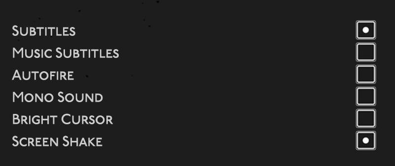 accessibility settings (subtitles, autofire, mono sound..) from Hades II Early Access UI screenshot (English)