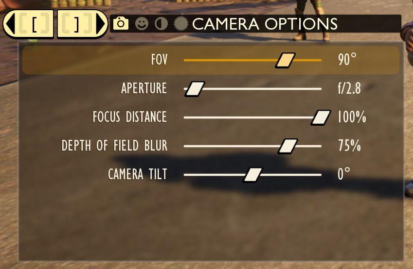 camera mode - depth of field, fov, aperture from Grounded UI screenshot (English)