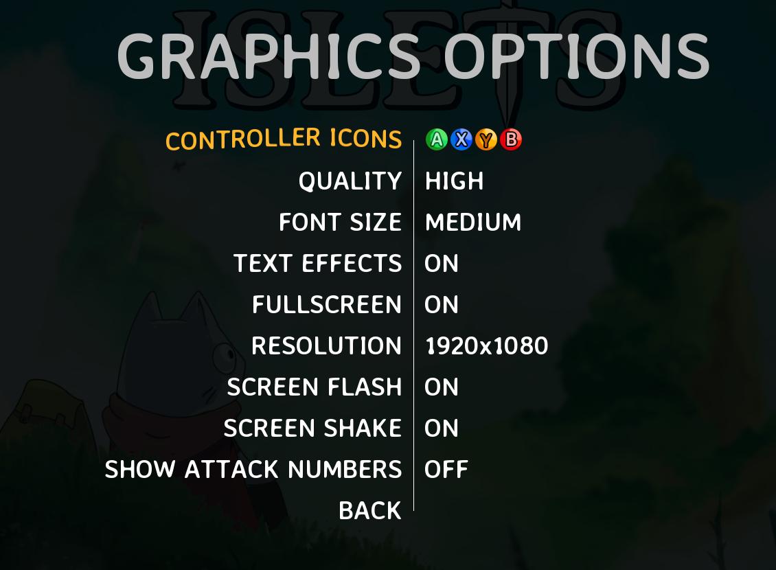 graphics options from Islets UI screenshot (English)