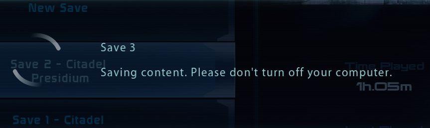 saving content. please do not turn off your computer from Mass Effect 1 UI screenshot (English)