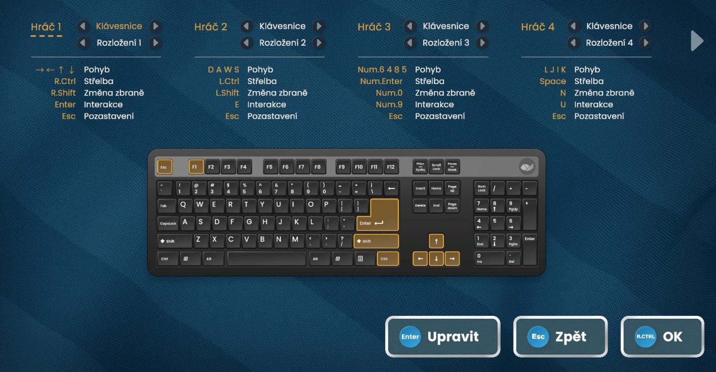 ovládání pro 4 hráče from Bulanci UI screenshot (Czech)