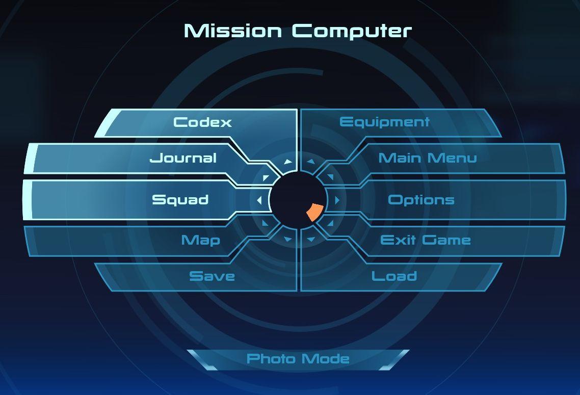 in-game menu (codex, journal, squad,..) from Mass Effect 1 UI screenshot (English)