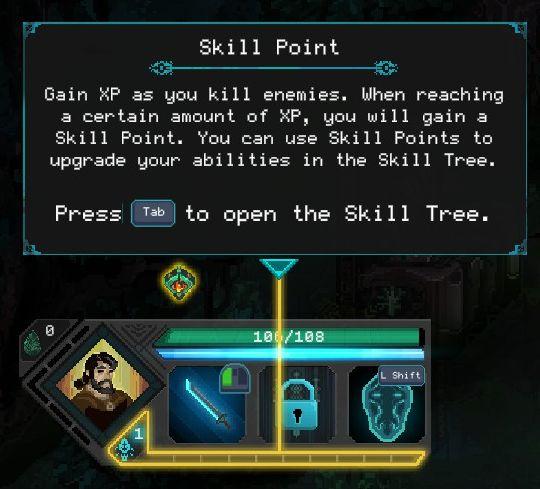 skillpoint tutorial from Children of Morta UI screenshot (English)