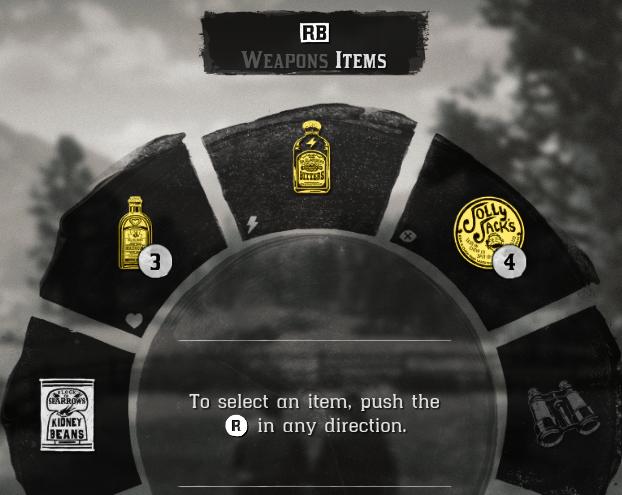 weapons items selection from Red Dead Redemption 2 UI screenshot (English)