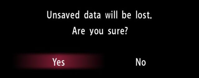 are you sure? unsaved data will be lost from Yakuza 0 UI screenshot (English)