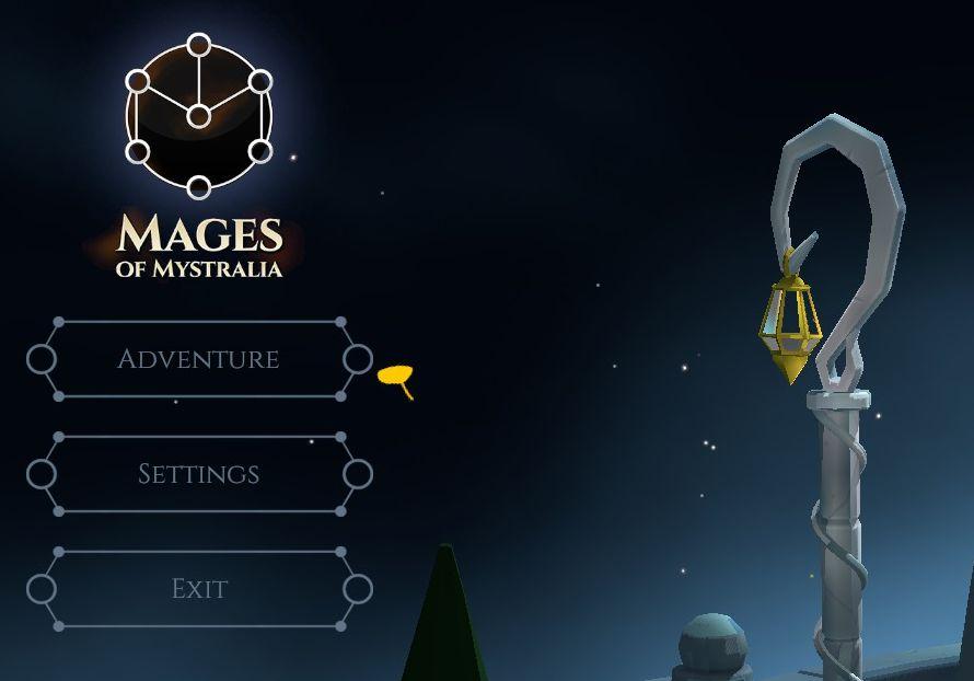 Mages of Mystralia main menu from Mages of Mystralia UI screenshot (English)