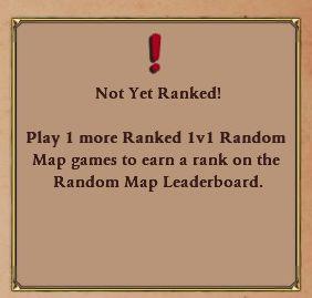 not yet ranked: play one more game to join leaderboard from Age of Empires 2 Definitive Edition UI screenshot (English)