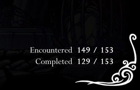 hollow knight journal, number of creatures encountered and journal entries completed from Hollow Knight UI screenshot (English)