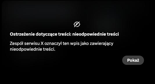 sensitive media, inappropriate content from x.com UI screenshot (Polish)