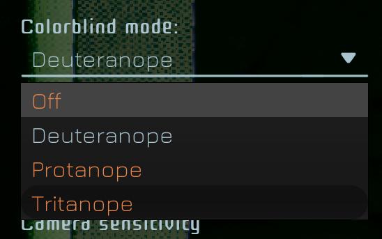 colourblind mode from Murky Divers UI screenshot (English)