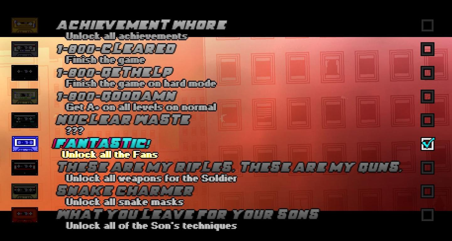 achievements screen from Hotline Miami 2 UI screenshot (English)