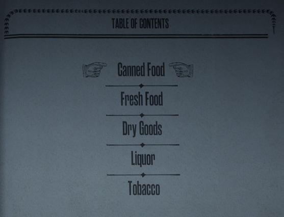 provisions shopping menu canned food, dry food from Red Dead Redemption 2 UI screenshot (English)