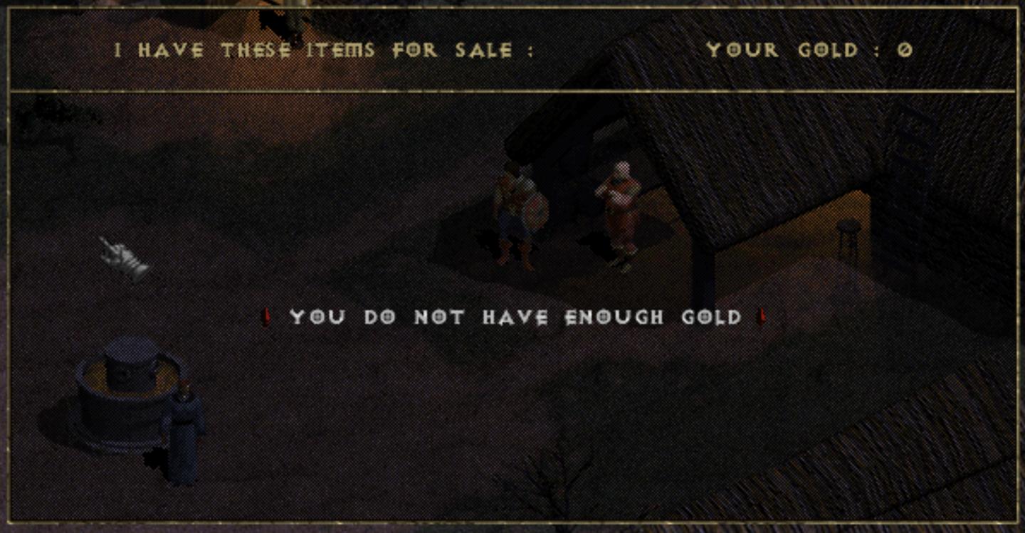 you do not have enough gold from Diablo I UI screenshot (English)