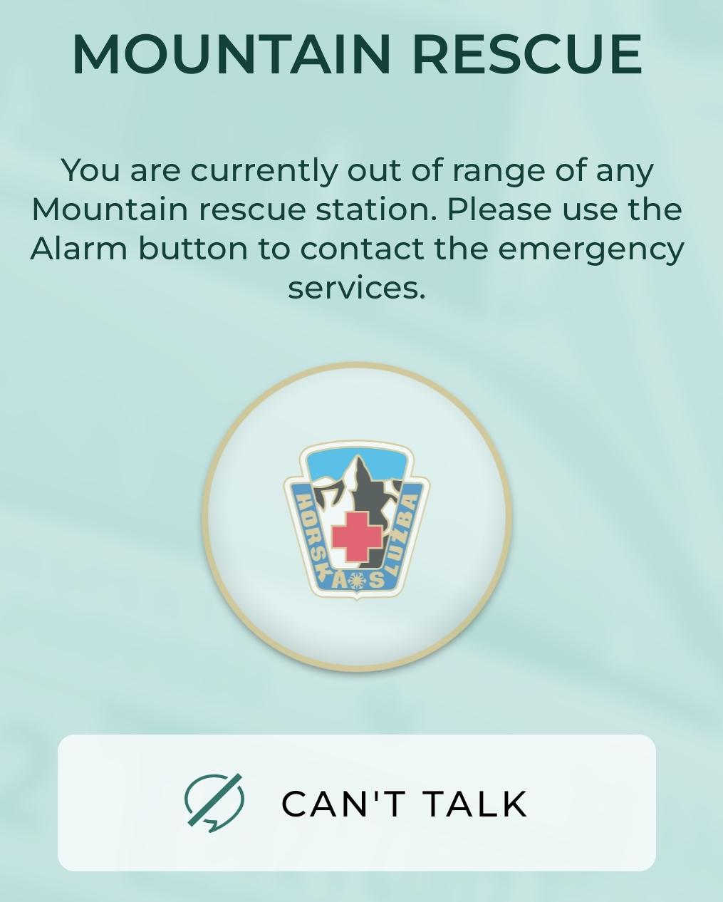 mountain service emergency app from Zachranka UI screenshot (English)