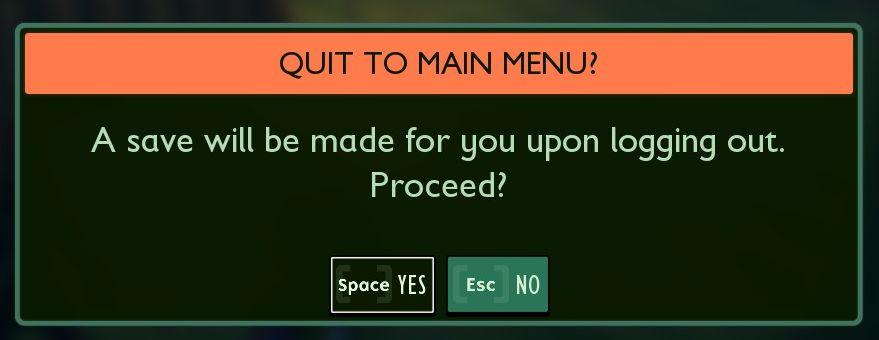 quit to main menu? a save will be made for you from Grounded UI screenshot (English)