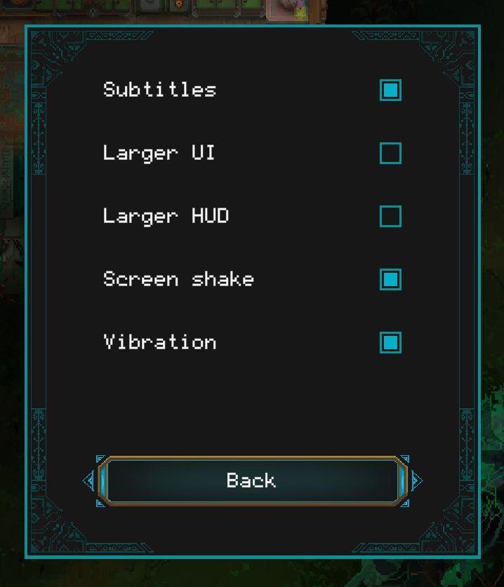 UI options from Children of Morta UI screenshot (English)