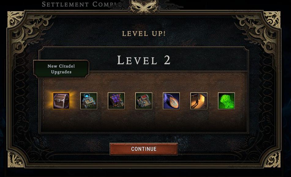 level up rewards: new citadel upgrades from Against the Storm UI screenshot (English)