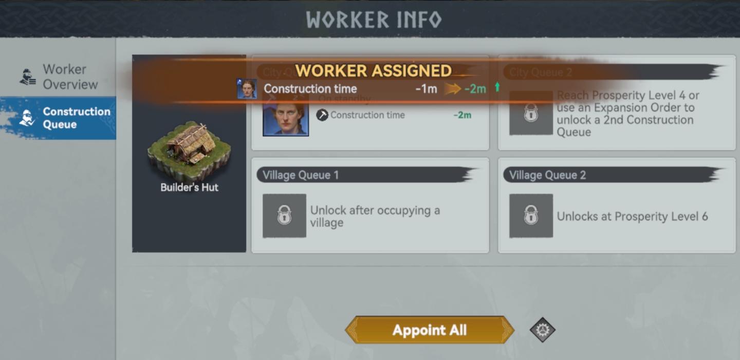 worker assigned. appoint all from Viking Rise UI screenshot (English)