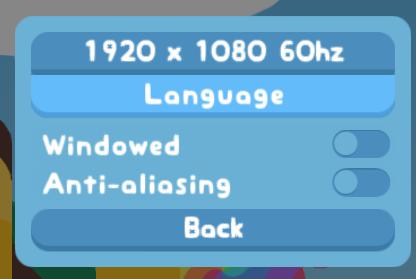 display settings antialiasing resolution from Snakebird UI screenshot (English)