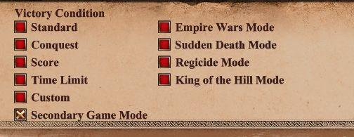 scenario editor: victory conditions (conquest, score, time limit) from Age of Empires 2 Definitive Edition UI screenshot (English)