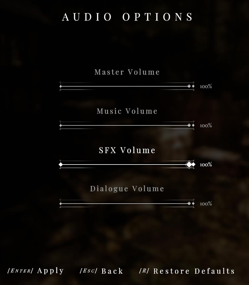 audio options from Maid of Sker UI screenshot (English)