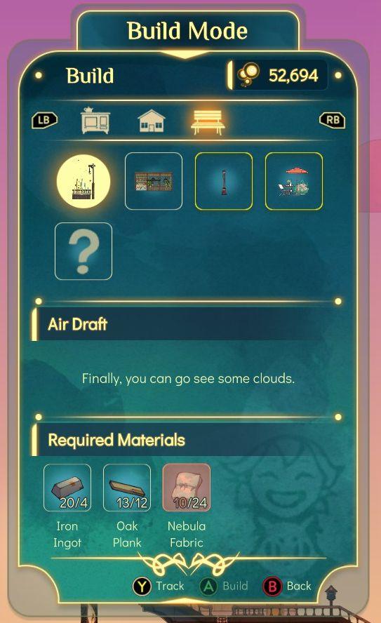 build air draft dialog from Spiritfarer: Farewell Edition UI screenshot (English)