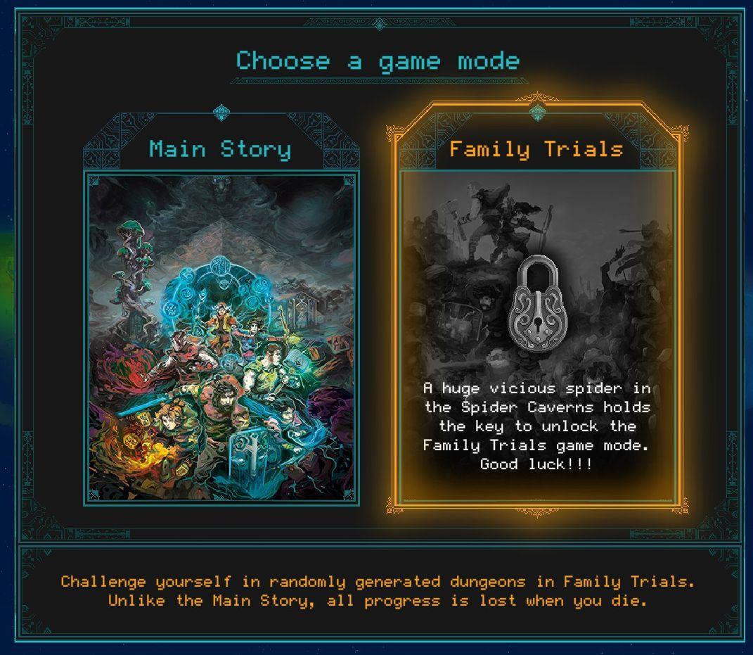 choose a game mode from Children of Morta UI screenshot (English)