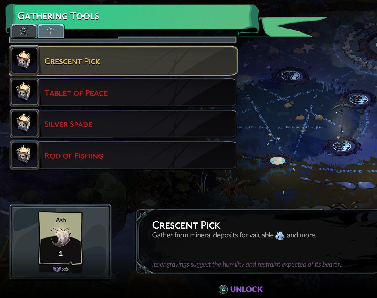 unlock gathering tools from Hades II Early Access UI screenshot (English)